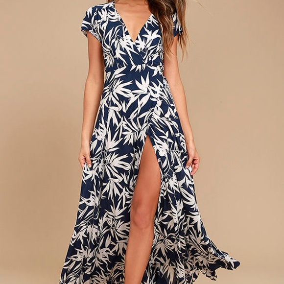 Amuse Society Dresses & Skirts - AMUSE SOCIETY PROVENCE NAVY BLUE WRAP MAXI DRESS